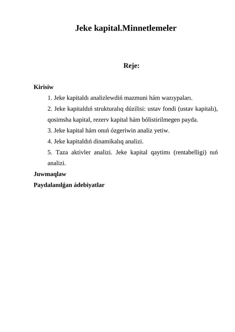 Jeke kapital.Minnetlemeler 1