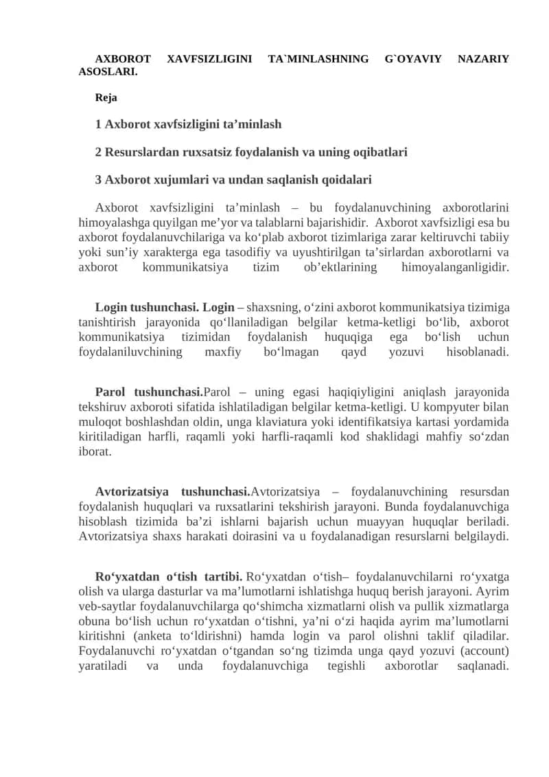 Axborot Xavfsizligini Ta'minlash 1