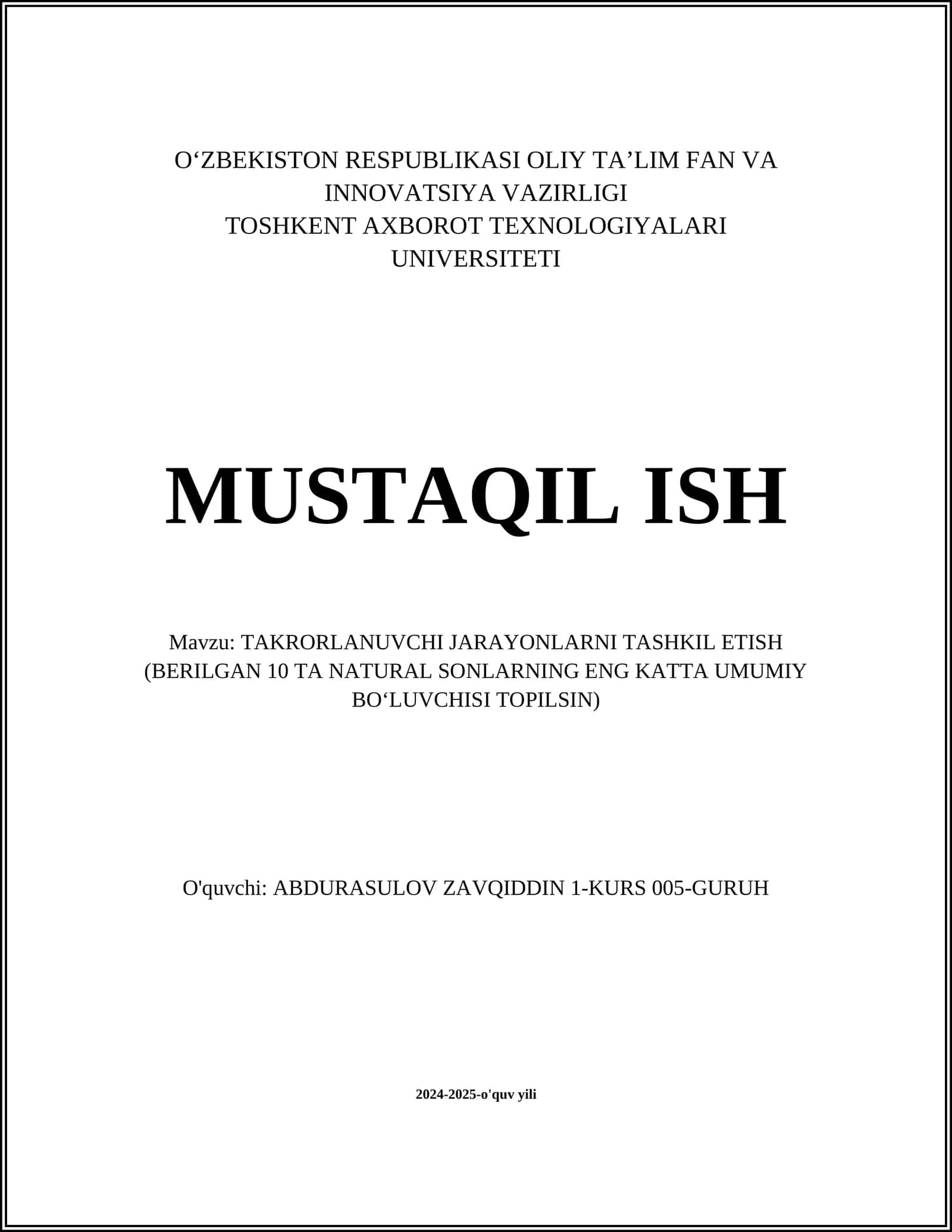 TAKRORLANUVCHI JARAYONLARNI TASHKIL ETISH 1