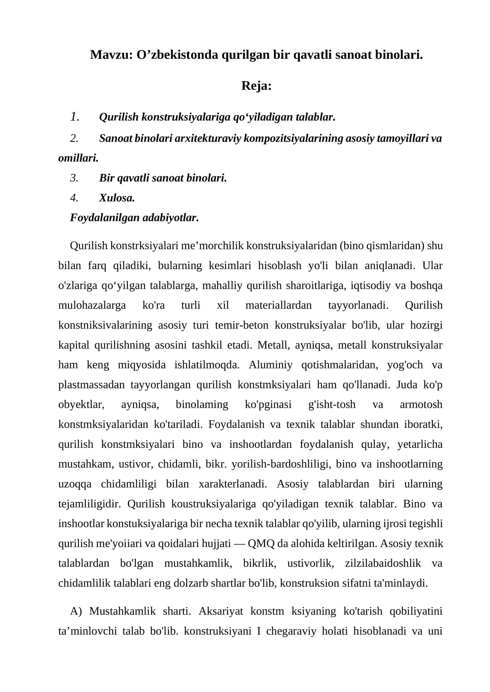 O’zbekistonda qurilgan bir qavatli sanoat binolari 1