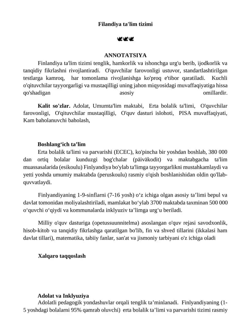 Filandiya ta'lim tizimi 1