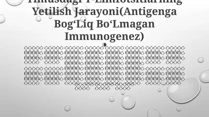 Timusdagi T-Limfotsitlarning Yetilish Jarayoni(Antigenga BogʻLiq BoʻLmagan Immunogenez) 1