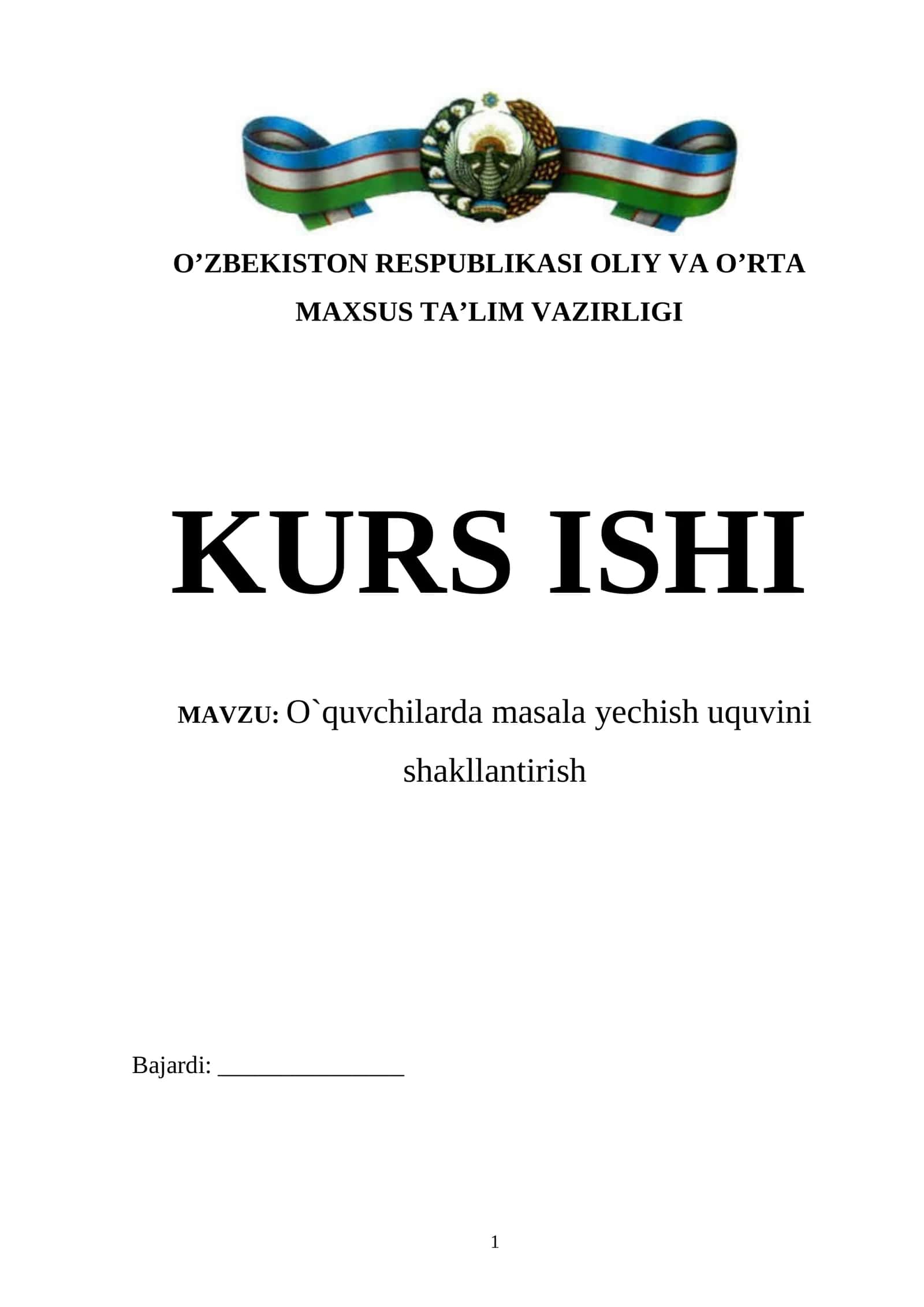 O`quvchilarda masala yechish uquvini shakllantirish 1