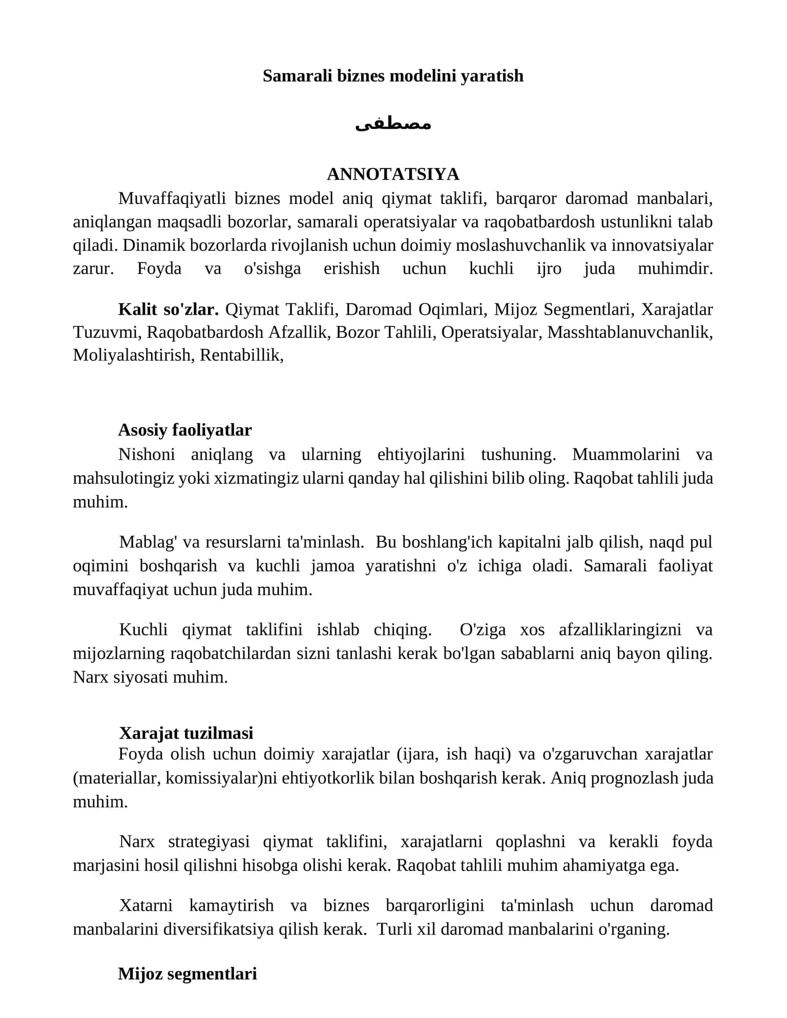 Samarali biznes modelini yaratish 1