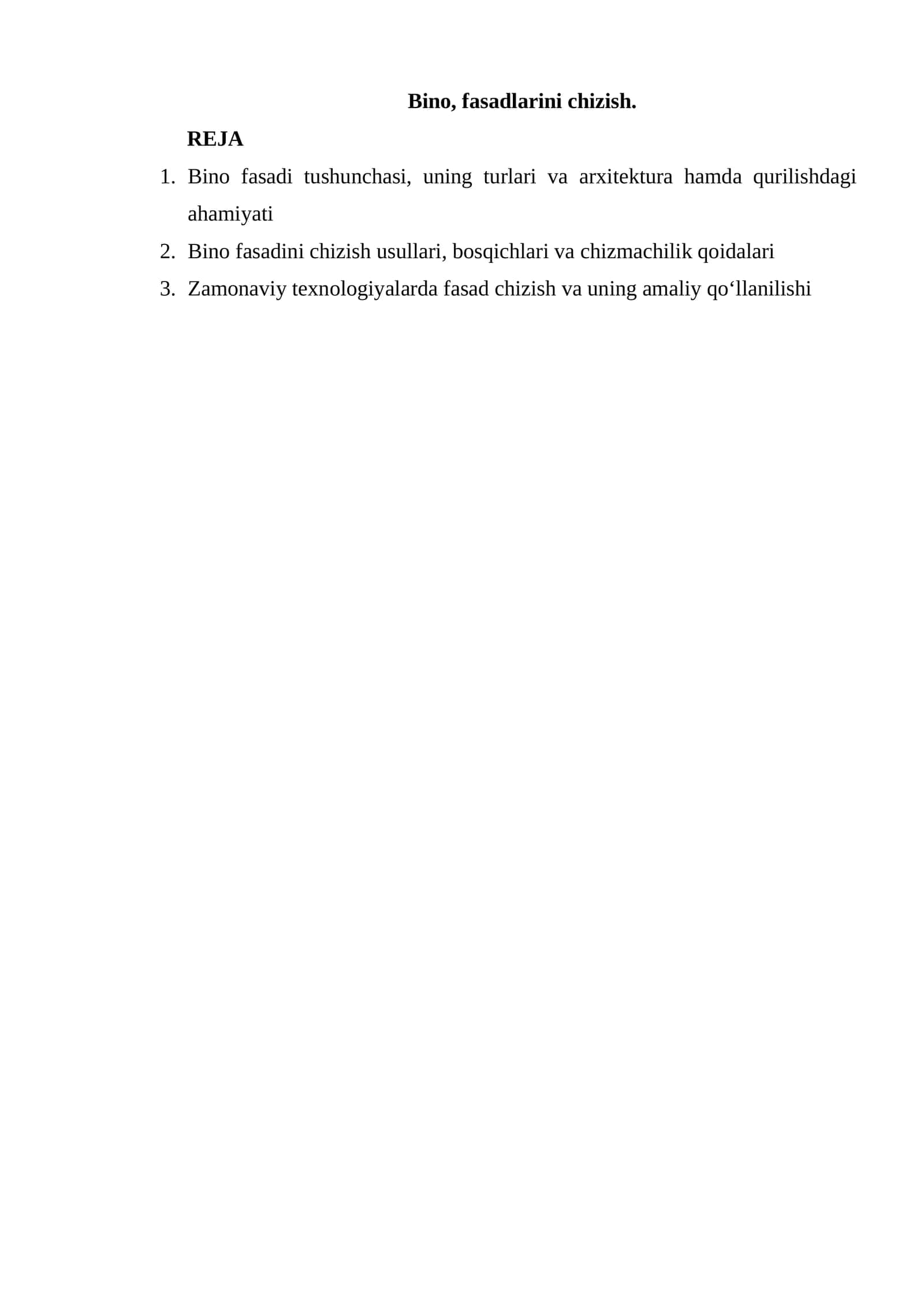 Bino, fasadlarini chizish 1