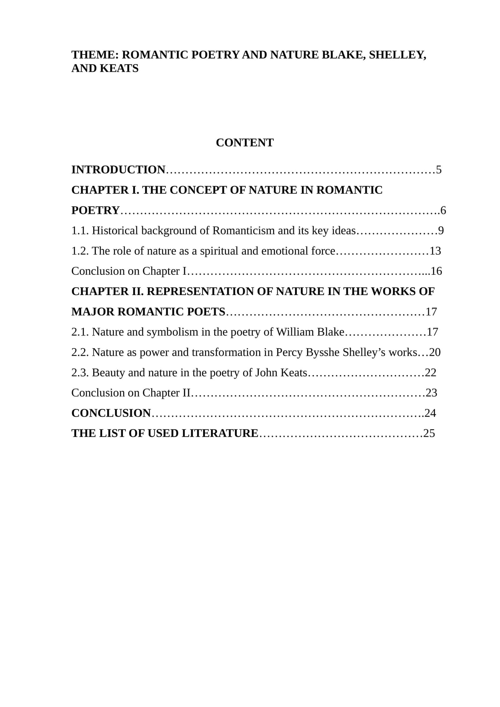 ROMANTIC POETRY AND NATURE BLAKE, SHELLEY, AND KEATS 1