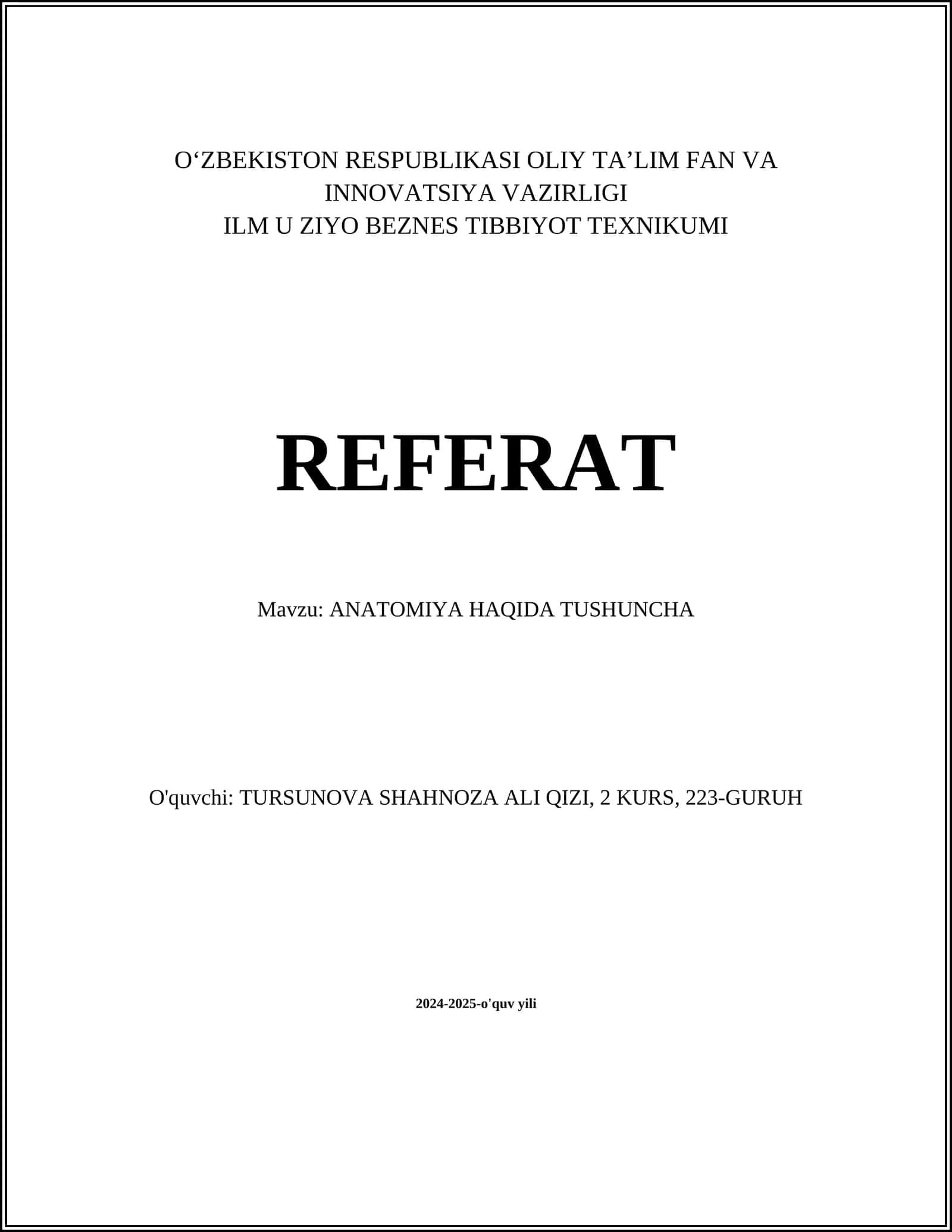 ANATOMIYA HAQIDA TUSHUNCHA 1