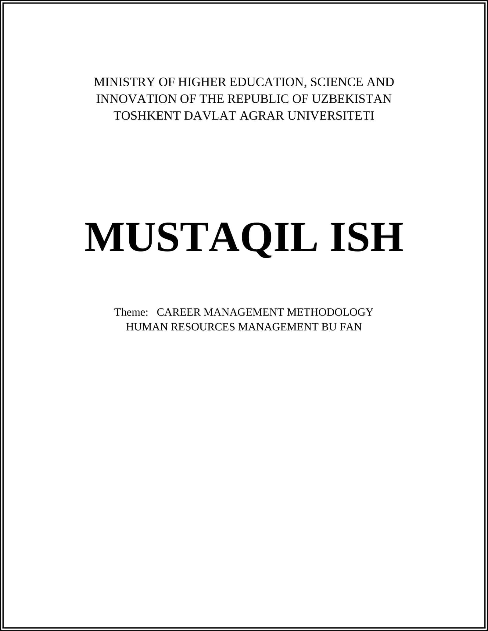 CAREER MANAGEMENT METHODOLOGY 1