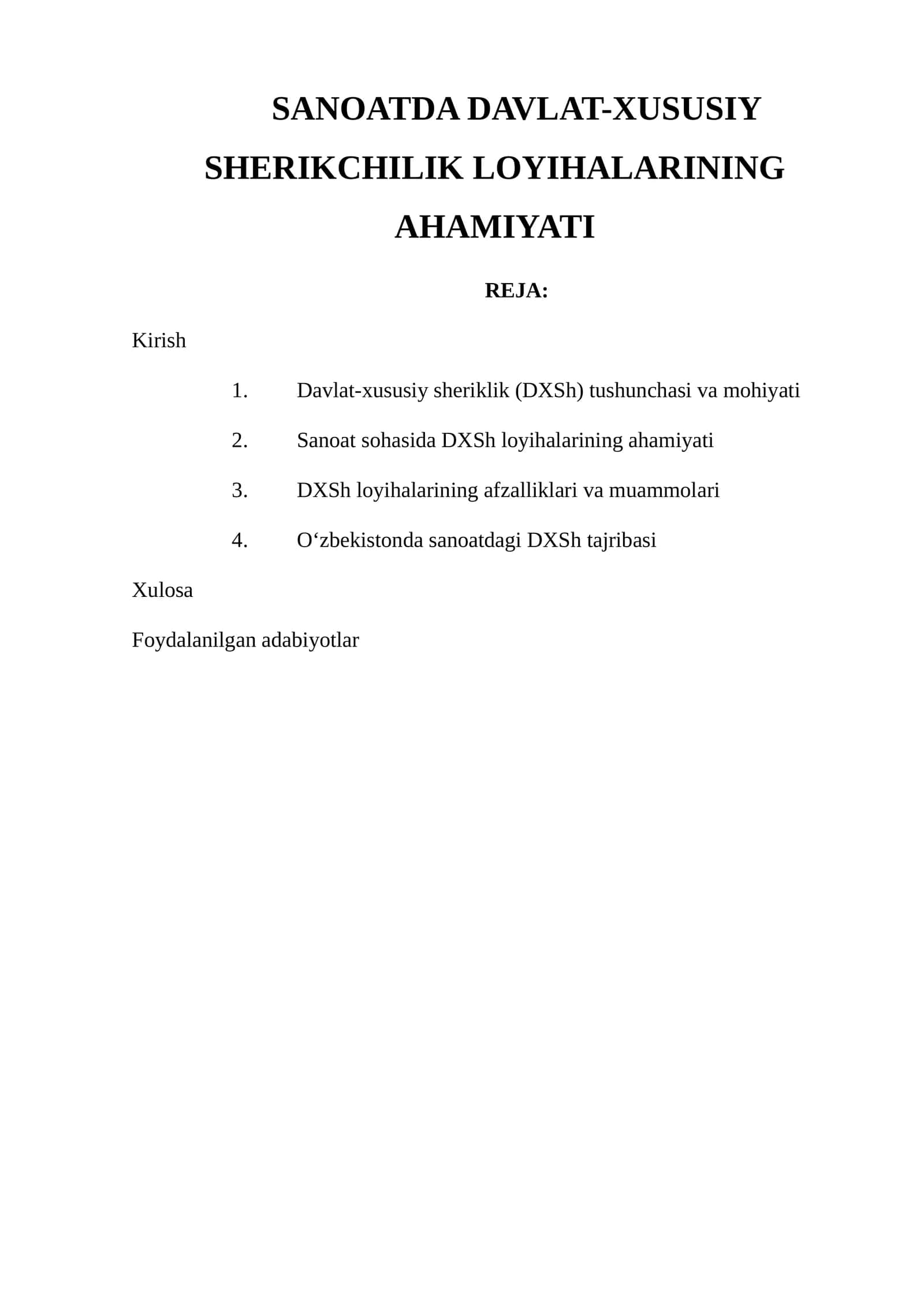 DXSh loyihalarining ahamiyati 1