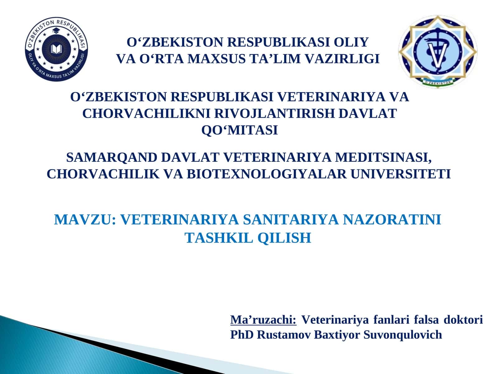 VETERINARIYA SANITARIYA NAZORATINI TASHKIL QILISH 1