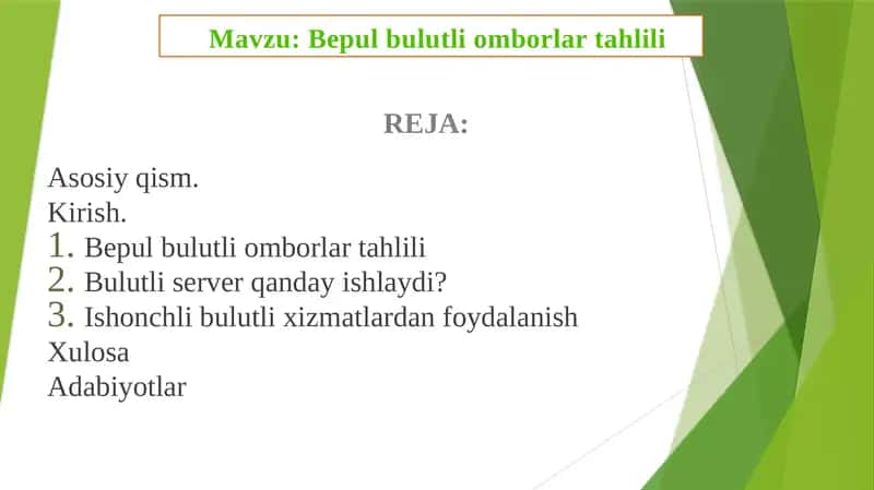 Bepul bulutli omborlar tahlili 1