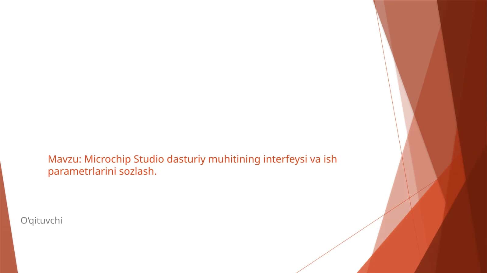 Microchip Studio dasturiy muhitining interfeysi va ish parametrlarini sozlash. 1