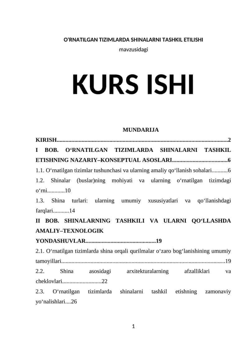 O'RNATILGAN TIZIMLARDA SHINALARNI TASHKIL ETILISHI 1