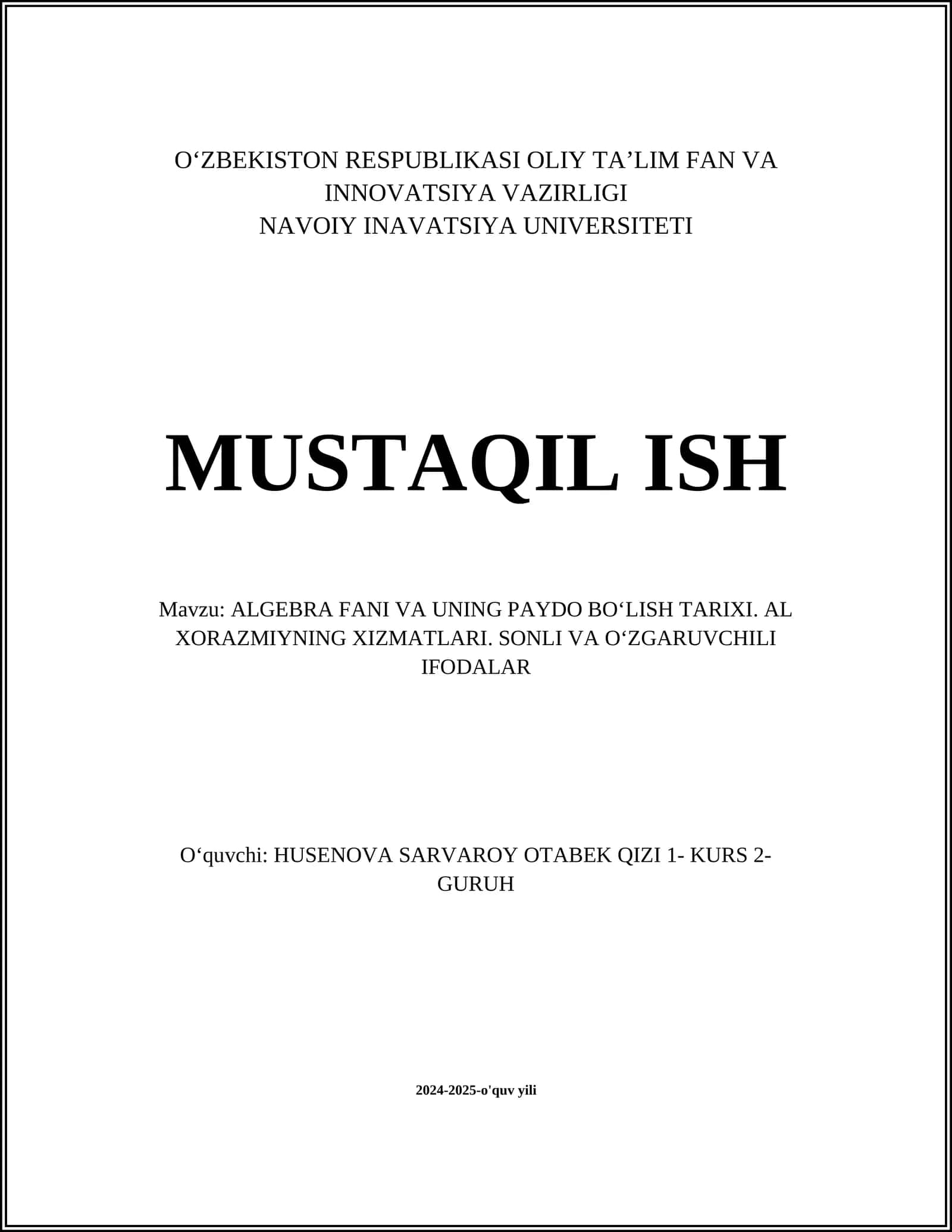 ALGEBRA FANI VA UNING PAYDO BOʻLISH TARIXI 1