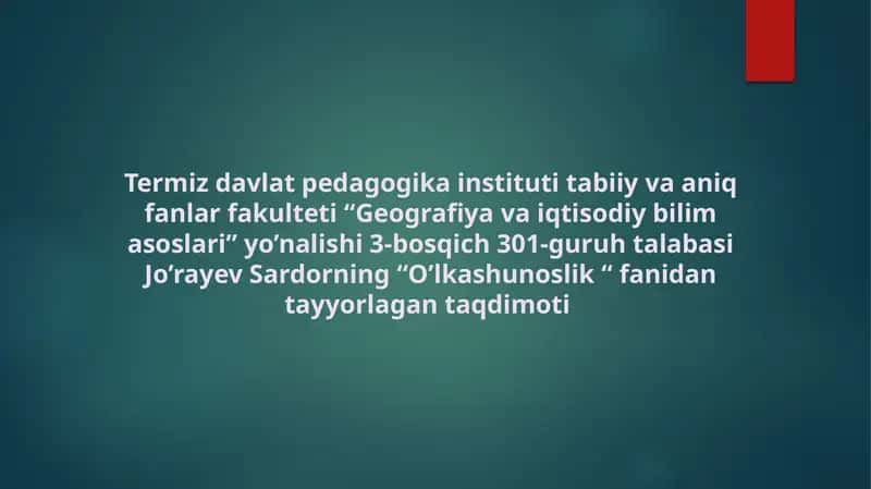 Oʻlkashunoslik fanidan ta'lim 1