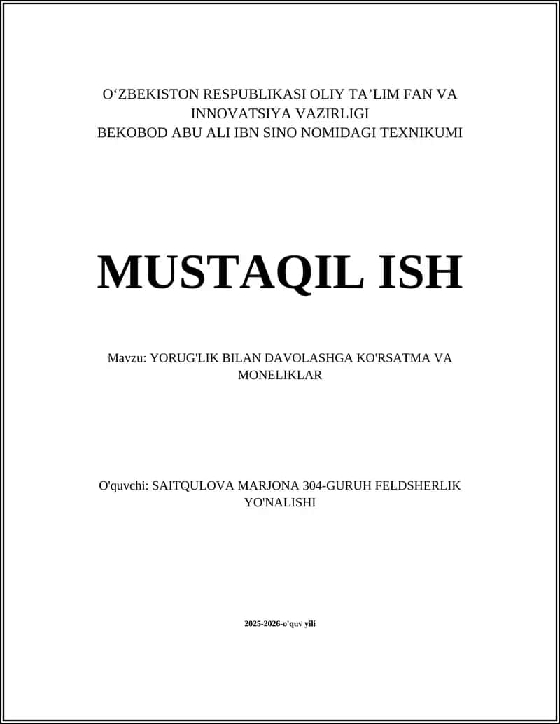 Yorug'lik bilan davolashning umumiy ko'rsatmalari 1
