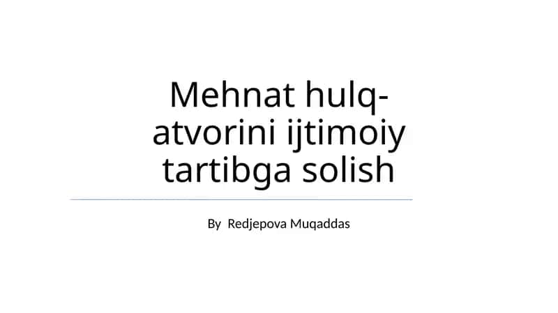 Mehnat hulq-atvorini ijtimoiy tartibga solish 1