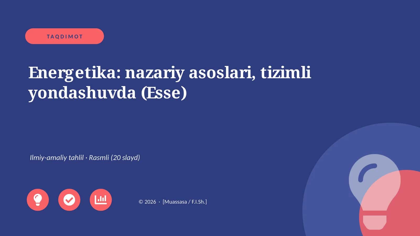 Energetika: nazariy asoslari, tizimli yondashuvda (Esse) 1