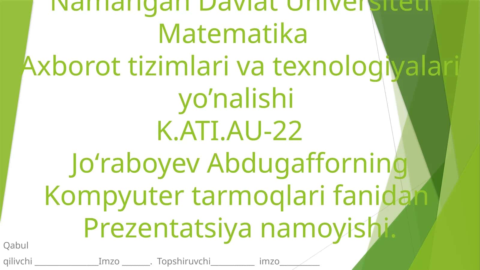Kompyuter tarmoqlari fanidan Prezentatsiya 1