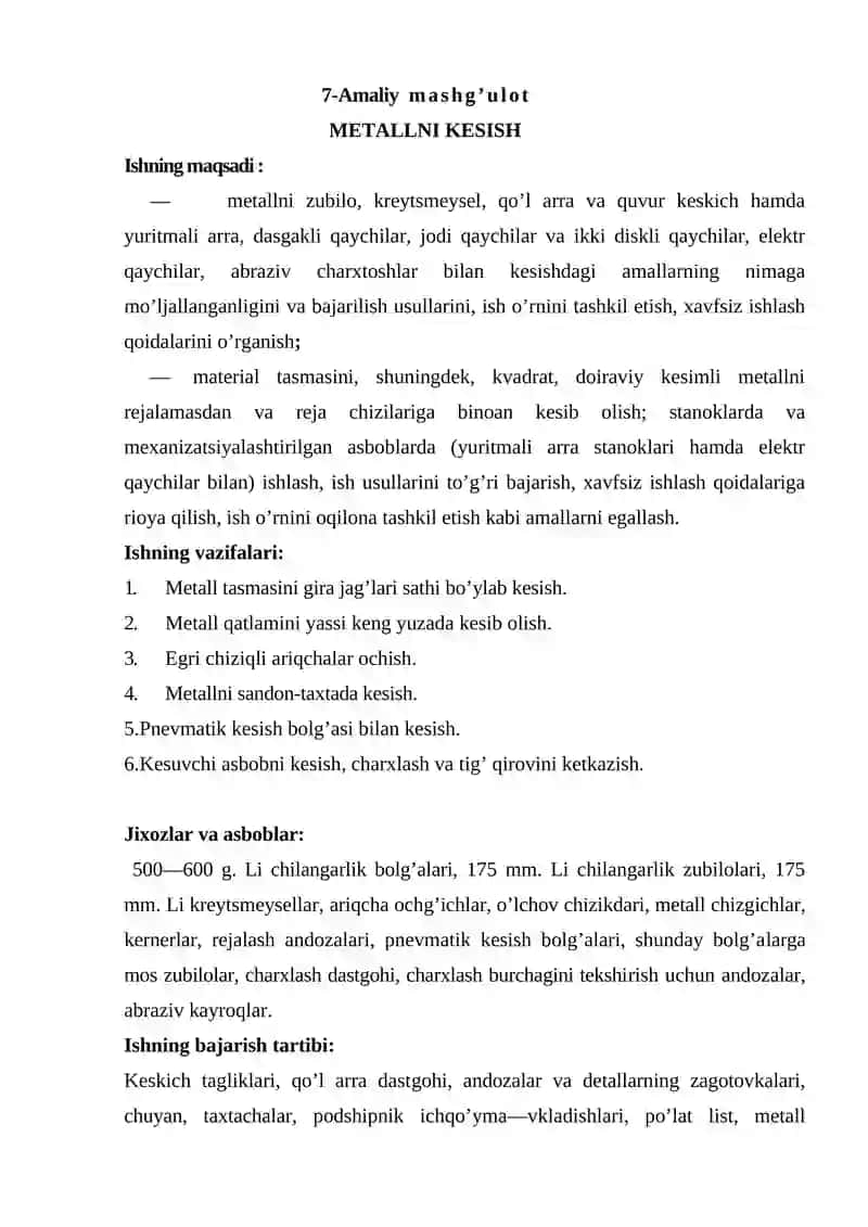 METALLNI KESISH
