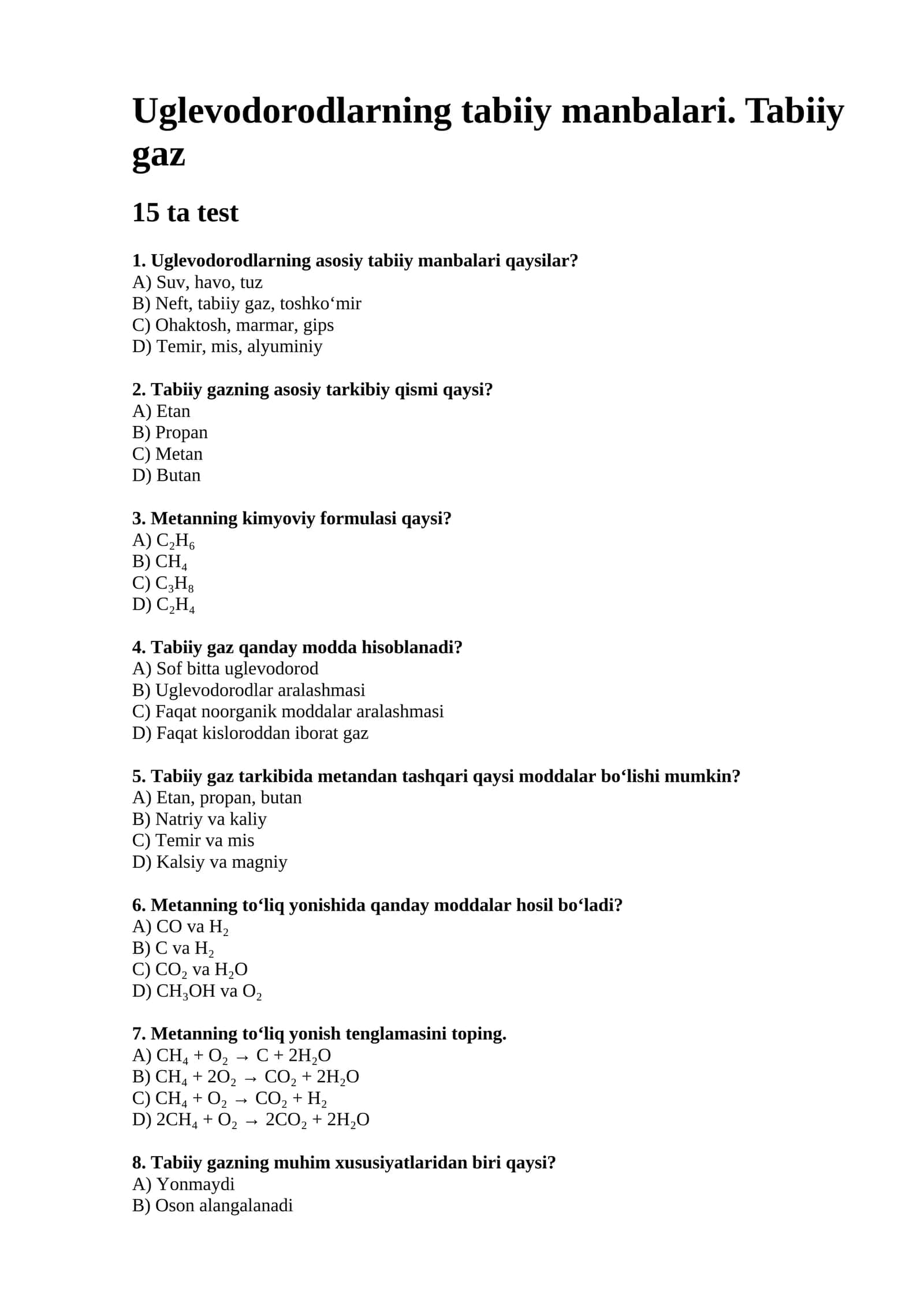 Uglevodorodlarning tabiiy manbalari. Tabiiy gaz 1