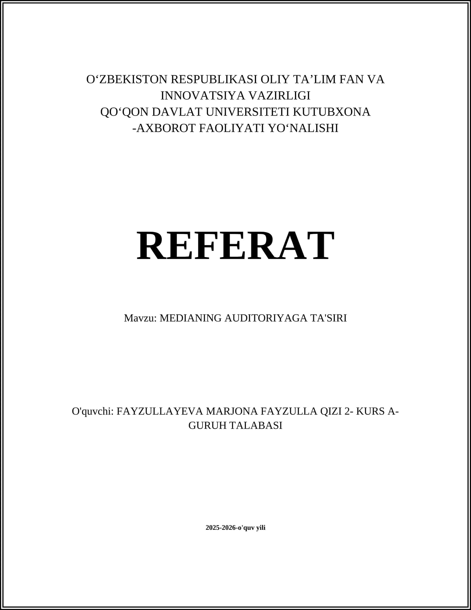 MEDIANING AUDITORIYAGA TA'SIRI 1