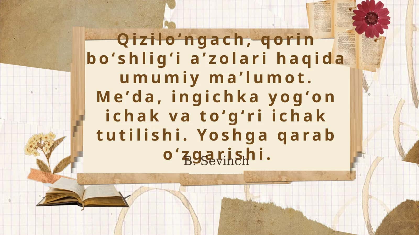 Qiziloʻngach va Qorin Boʻshligʻi Aʼzolari 1
