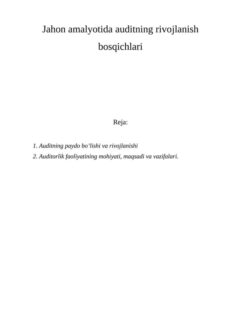 Auditning rivojlanish bosqichlari 1