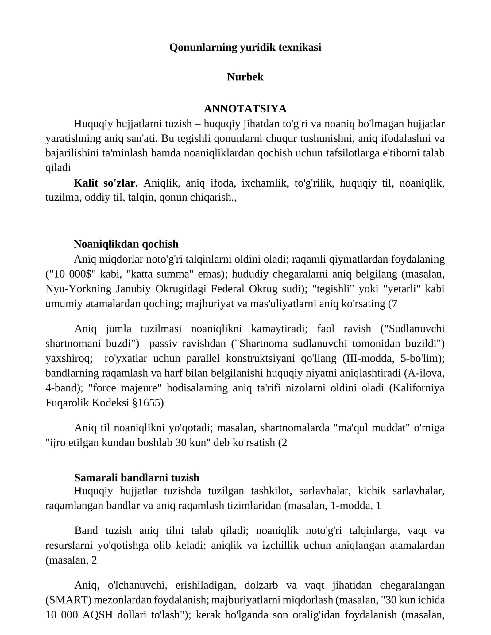 Qonunlarning yuridik texnikasi 1