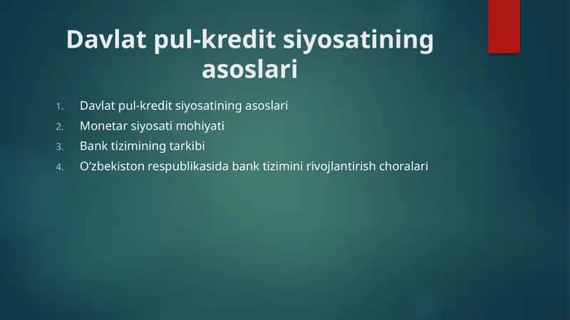 Davlat pul-kredit siyosatining asoslari 1
