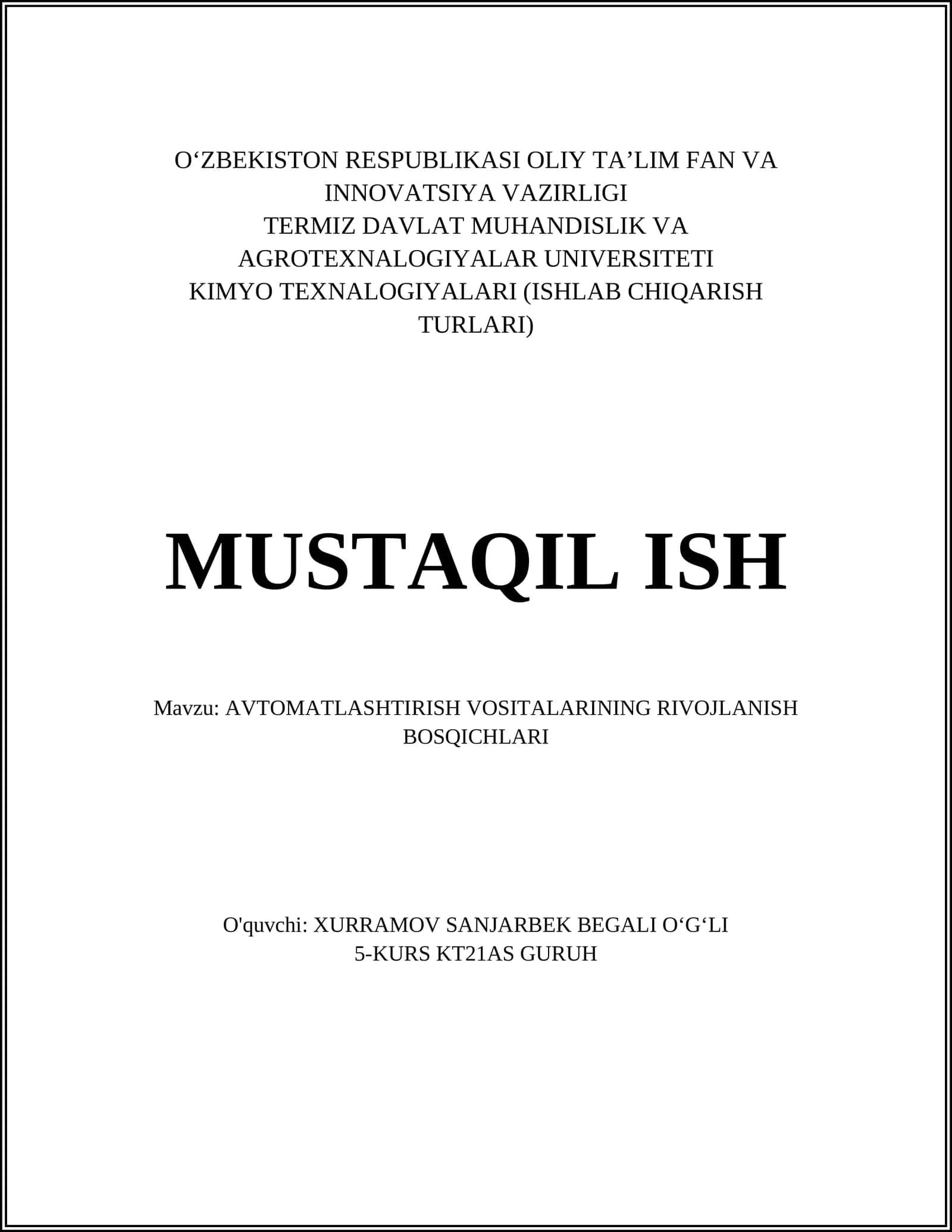 AVTOMATLASHTIRISH VOSITALARINING RIVOJLANISH BOSQICHLARI 1