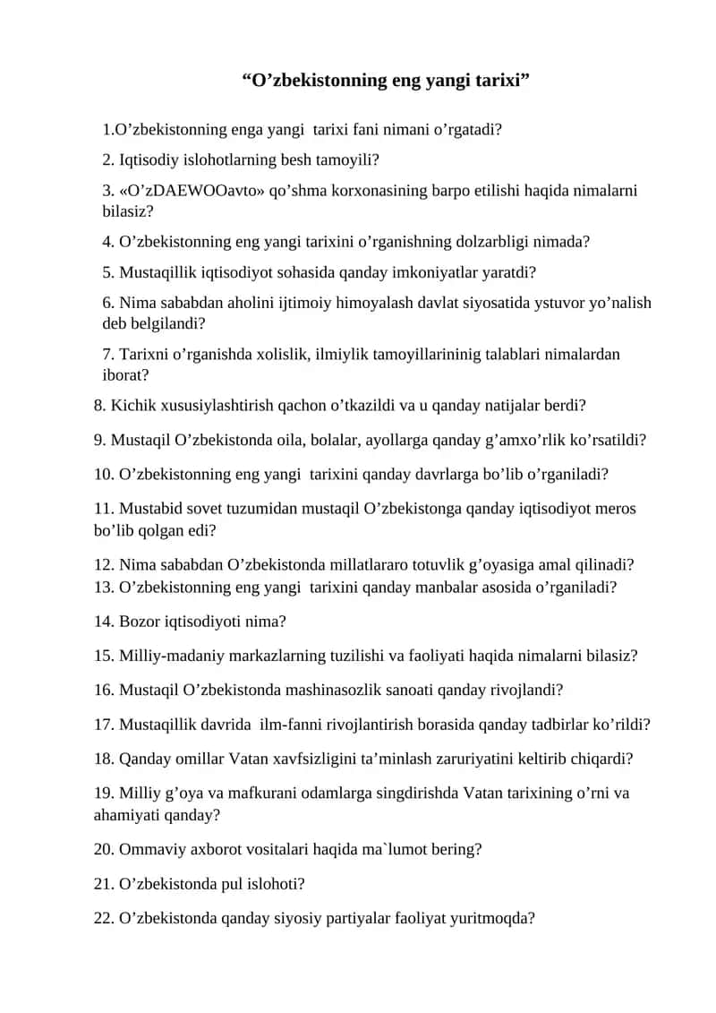 O’zbekistonning eng yangi tarixi 1