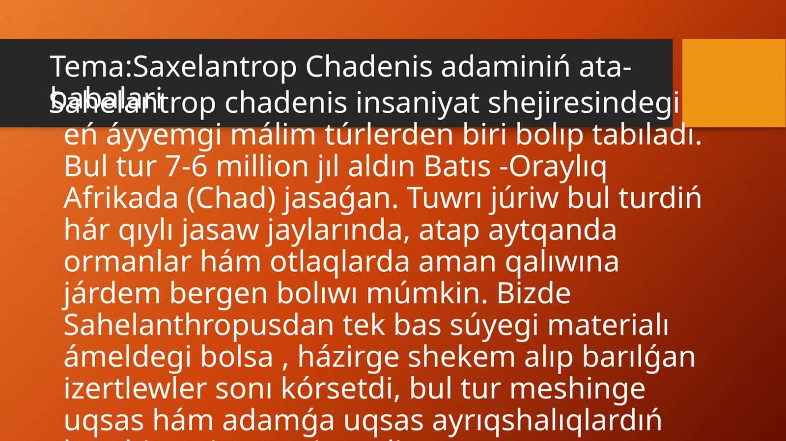 Sahelantrop Chadenis adaminiń ata-babalari 1