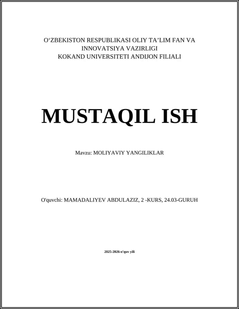 Moliyaviy yangiliklar 1