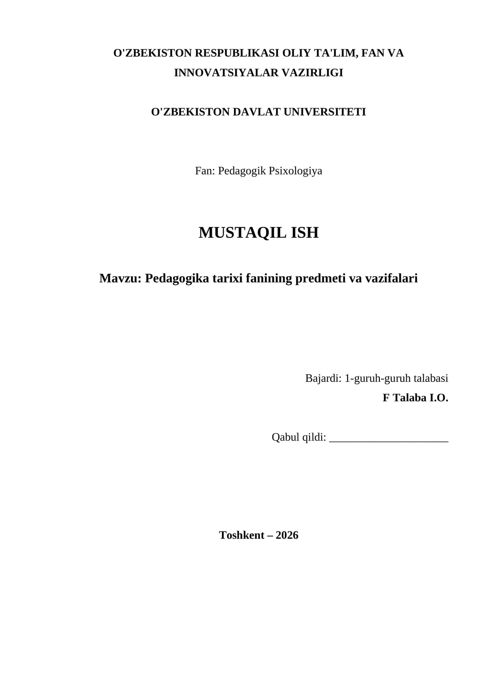 Pedagogika tarixi fanining predmeti va vazifalari 1