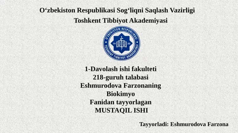 Biokimyo Fanidantayyorlagan 1