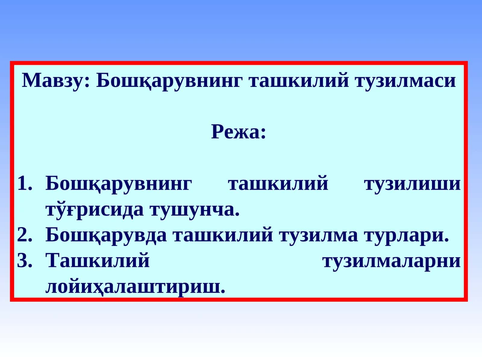 Бошқарувнинг ташкилий тузилмаси 1