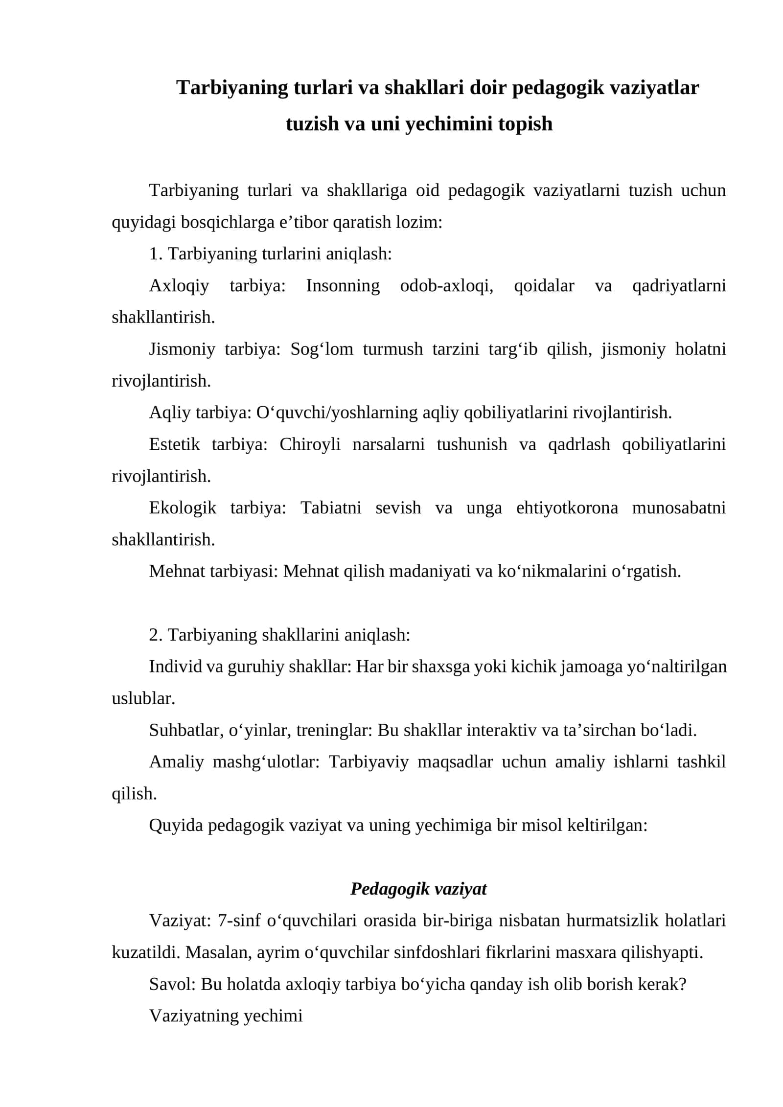 Tarbiyaning turlari va shakllari 1