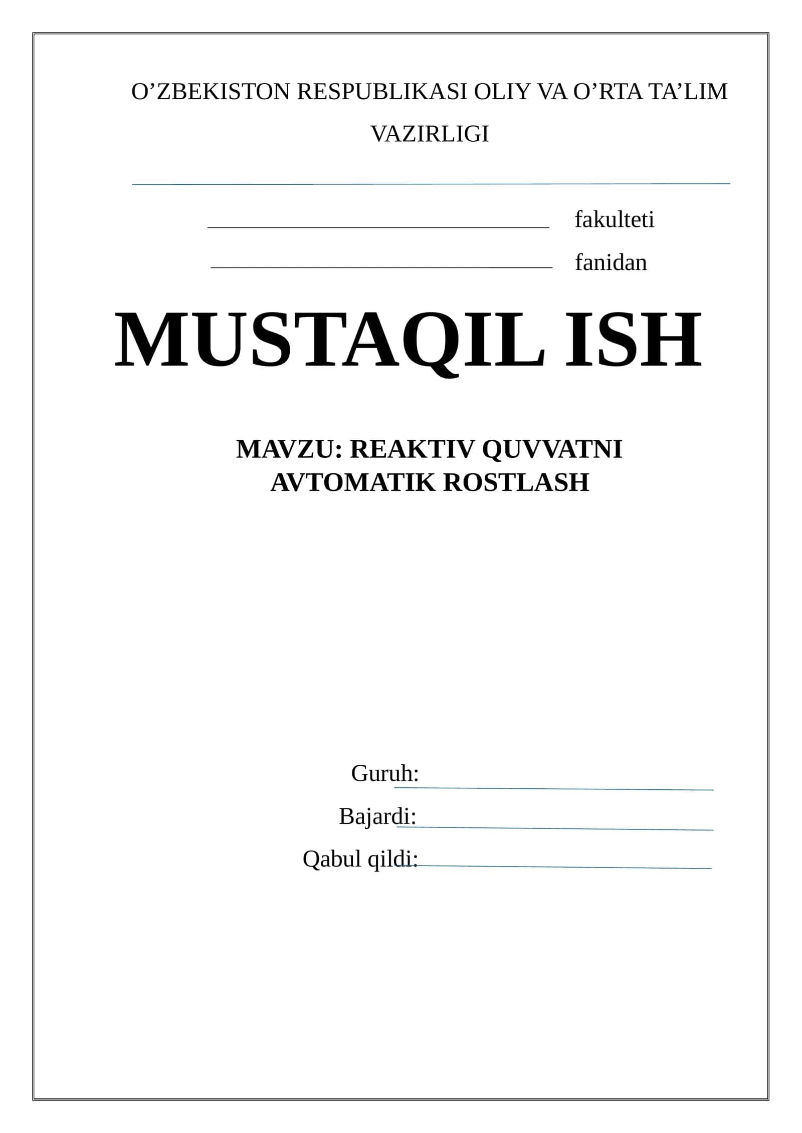 REAKTIV QUVVATNI AVTOMATIK ROSTLASH 1