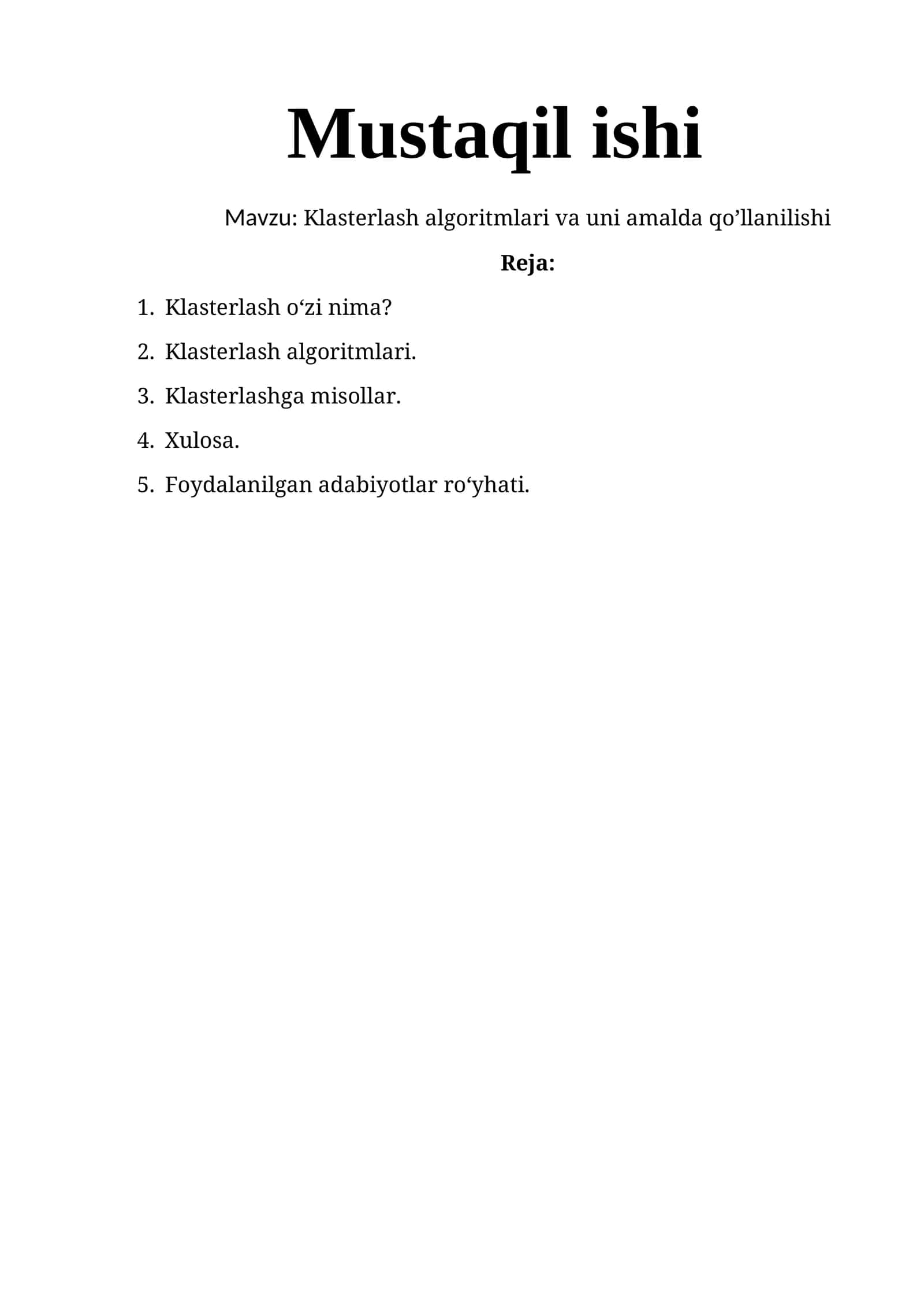 Klasterlash algoritmlari va uni amalda qoʼllanilishi 1