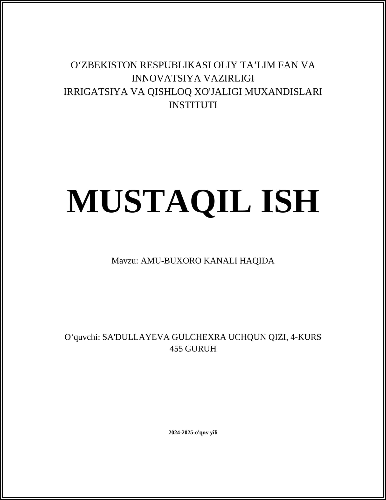 AMU-BUXORO KANALI HAQIDA 1