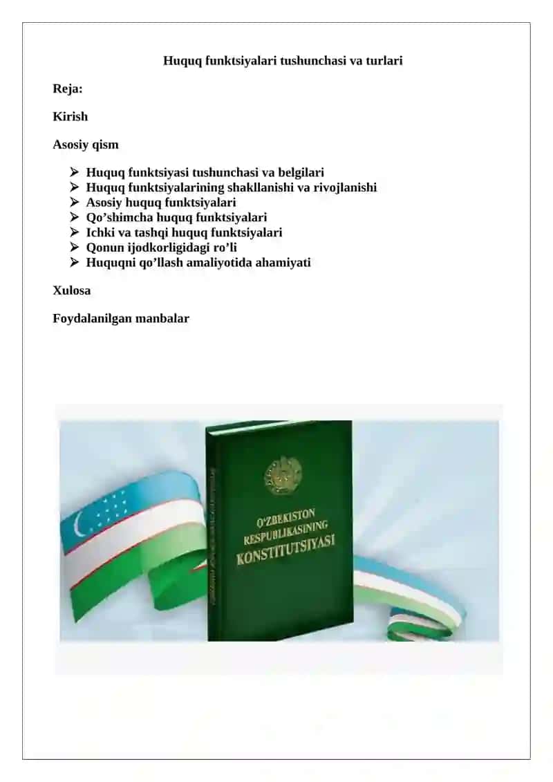 Huquq funktsiyalari tushunchasi va turlari