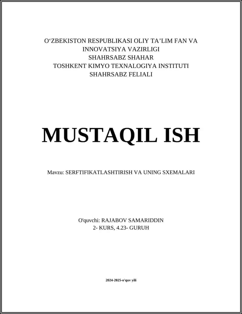 SERFTIFIKATLASHTIRISH VA UNING SXEMALARI 1