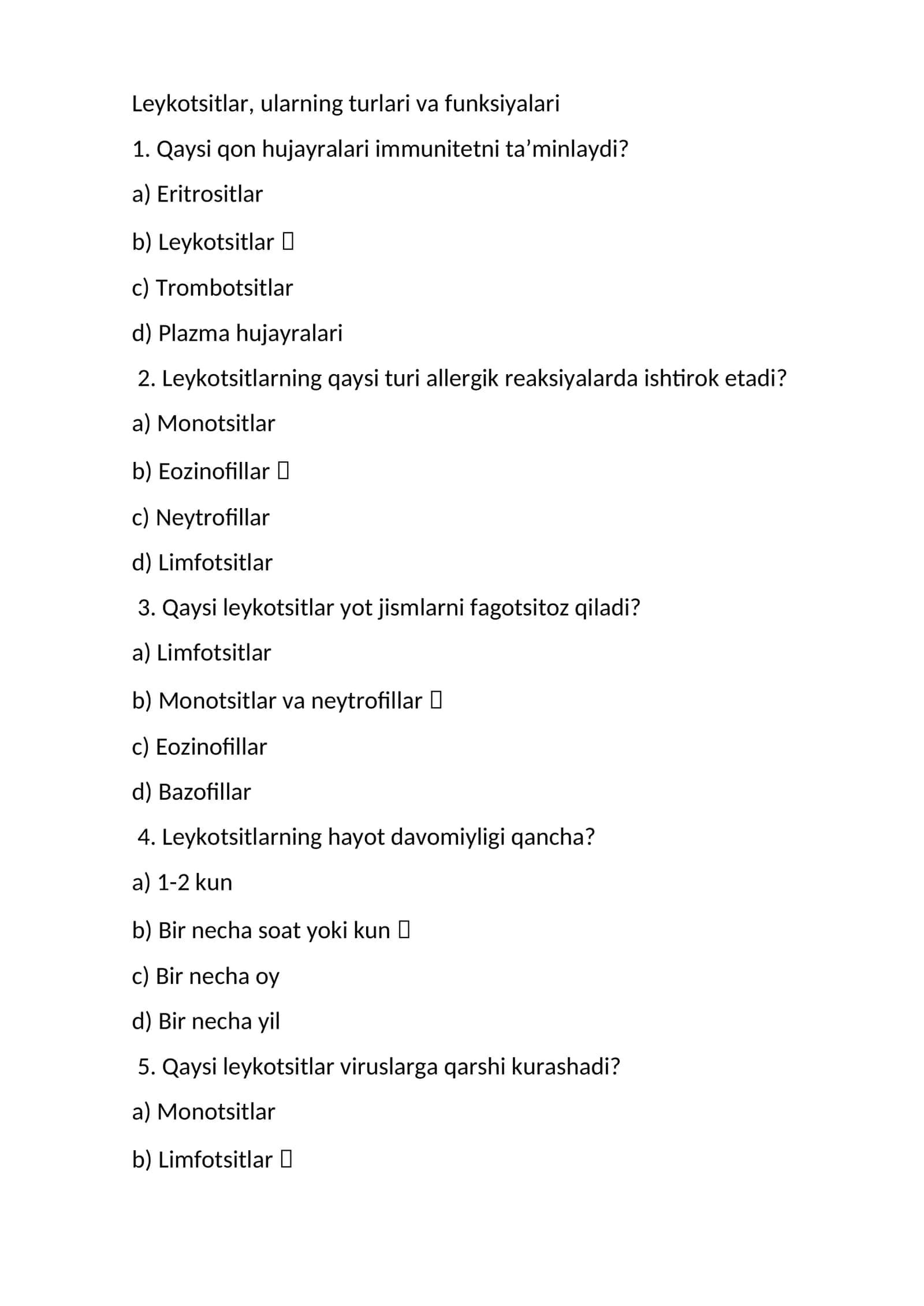 Leykotsitlar, ularning turlari va funksiyalari 1