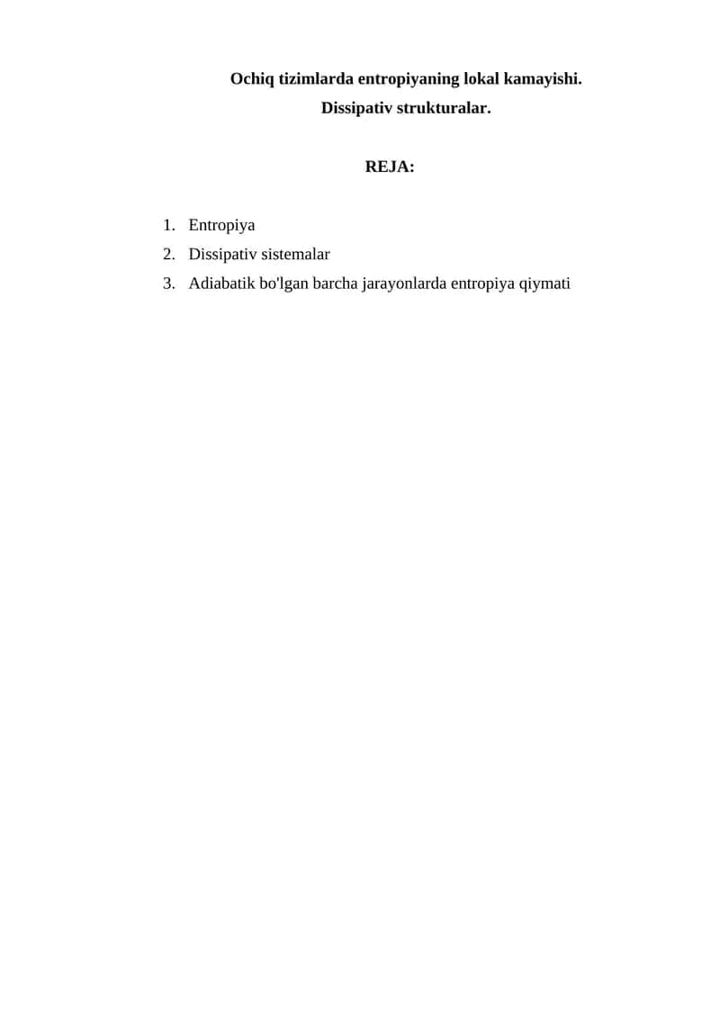 Entropiya va Dissipativ Strukturalar 1