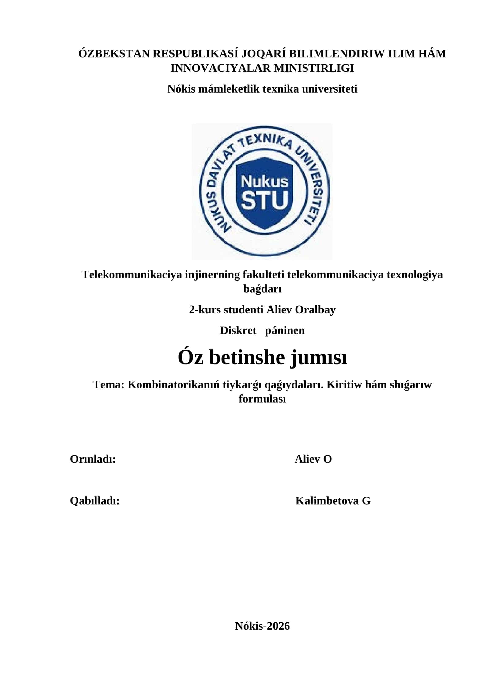 Diskret páninen Óz betinshe jumısı 1