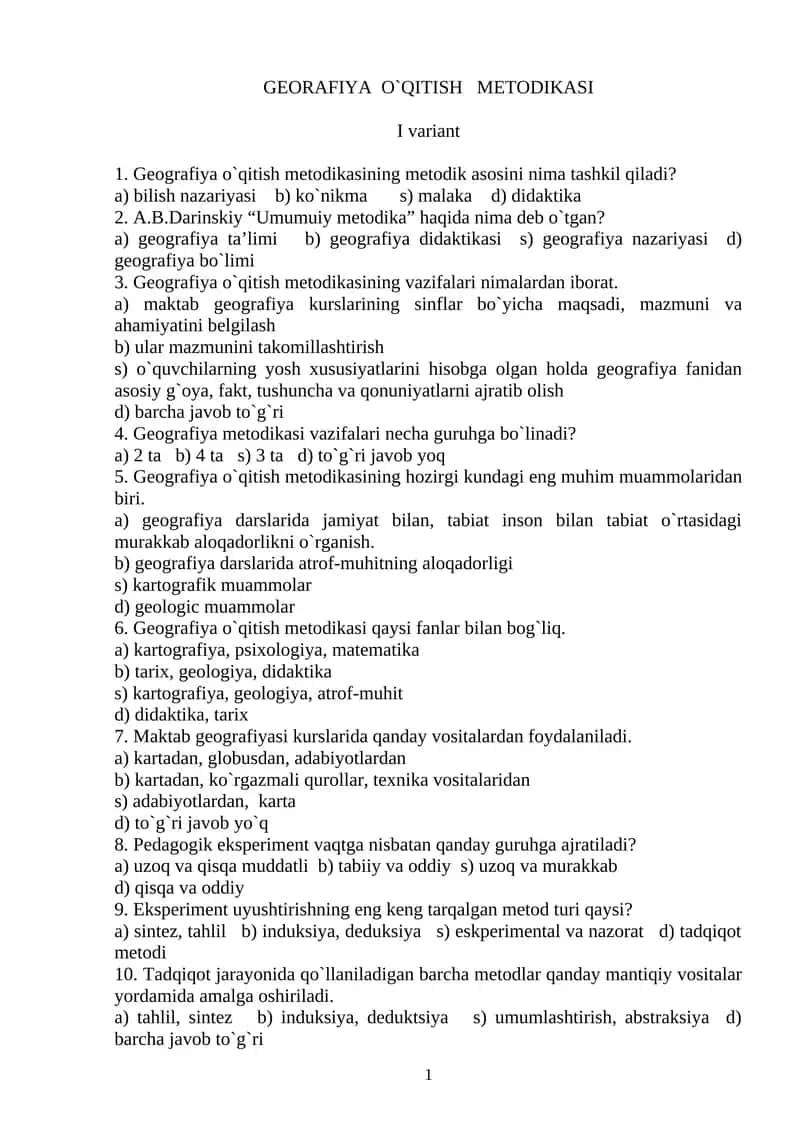 GEORAFIYA O`QITISH METODIKASI 1