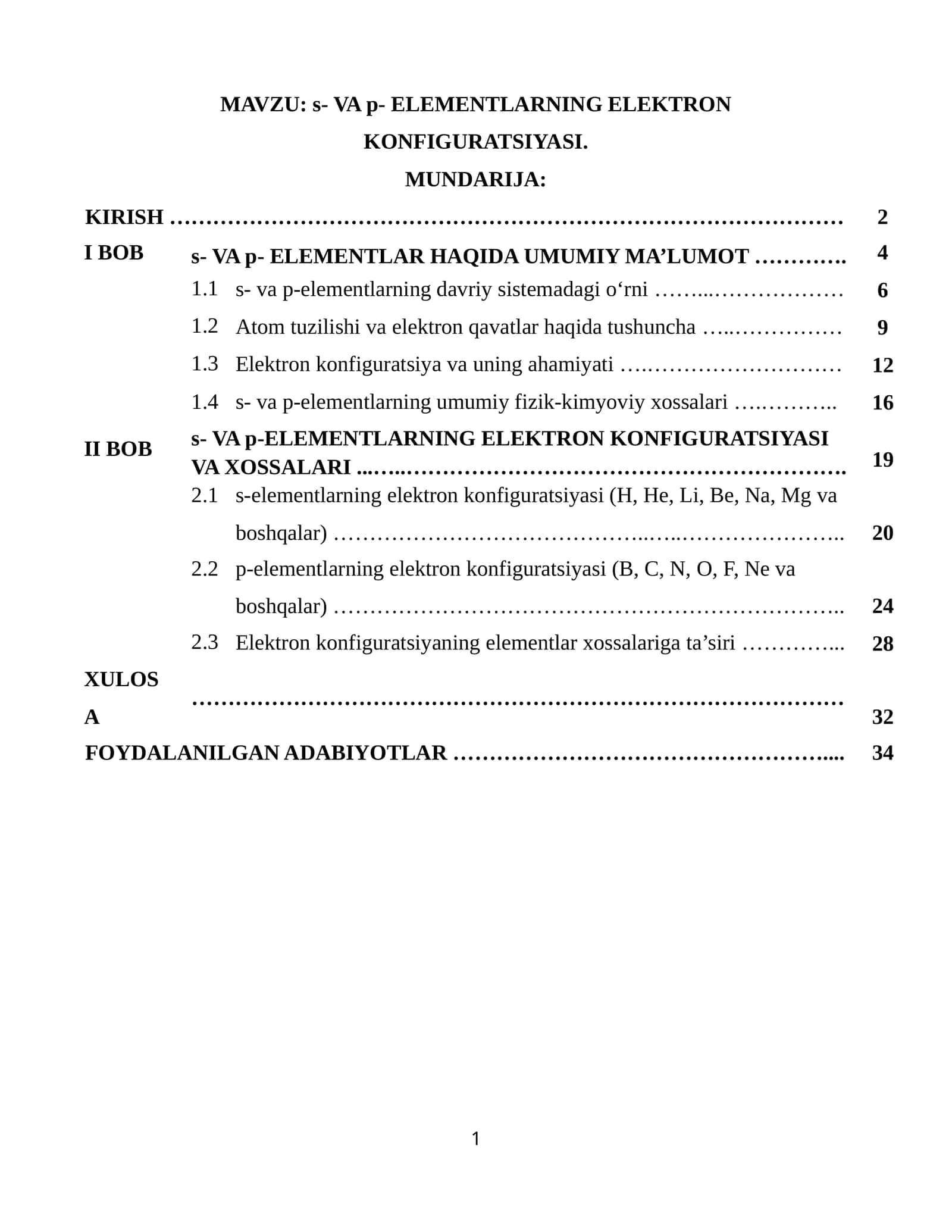 s- VA p- ELEMENTLARNING ELEKTRON KONFIGURATSIYASI 1