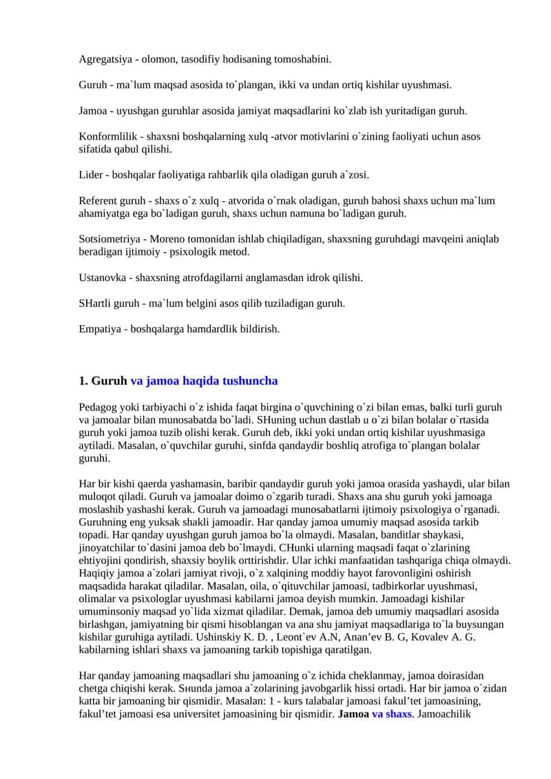 Guruh va jamoa haqida tushuncha 1