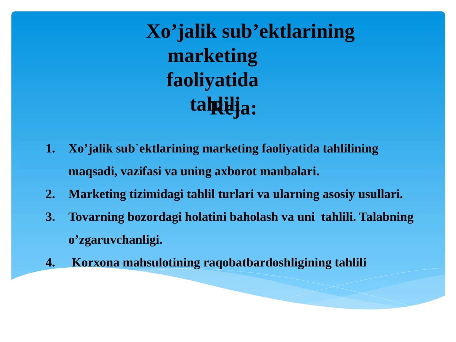 Xo’jalik sub’ektlarining marketing faoliyatida tahlili 1